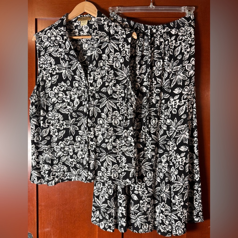 Notations Black and White Floral Skirt Set Size 1X